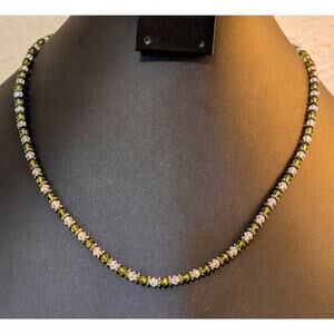 Vintage Green & Clear Bi-Cone Crystal Beaded 18.5"-20.5" Necklace